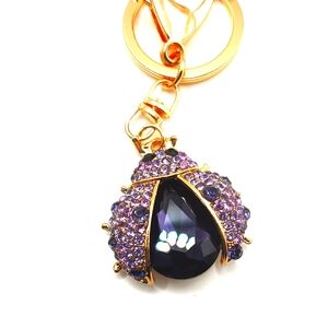 Bag Charm / Keychain NWT Elegant Purple and Gold Rhinestones Ladybug